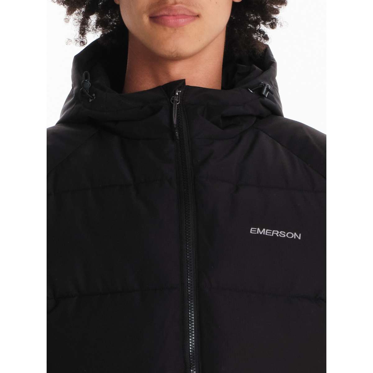 EMERSON MEN’S REGULAR FIT POLYESTER HOODED PUFFER JACKET 242.EM10.90 BLACK