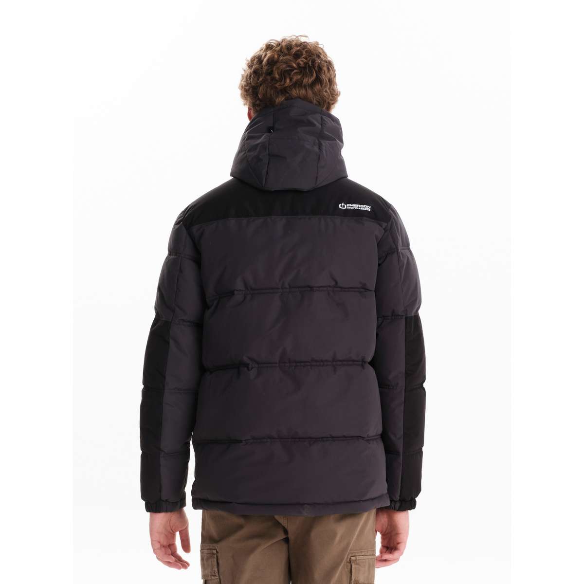 EMERSON MEN’S REGULAR FIT POLYESTER HOODED PUFFER JACKET 242.EM10.58 EBONY / BLACK