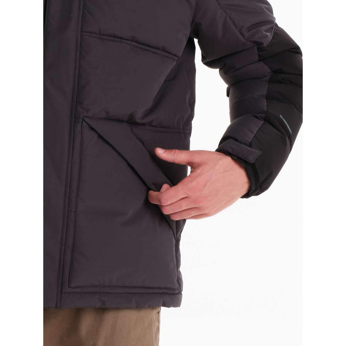 EMERSON MEN’S REGULAR FIT POLYESTER HOODED PUFFER JACKET 242.EM10.58 EBONY / BLACK