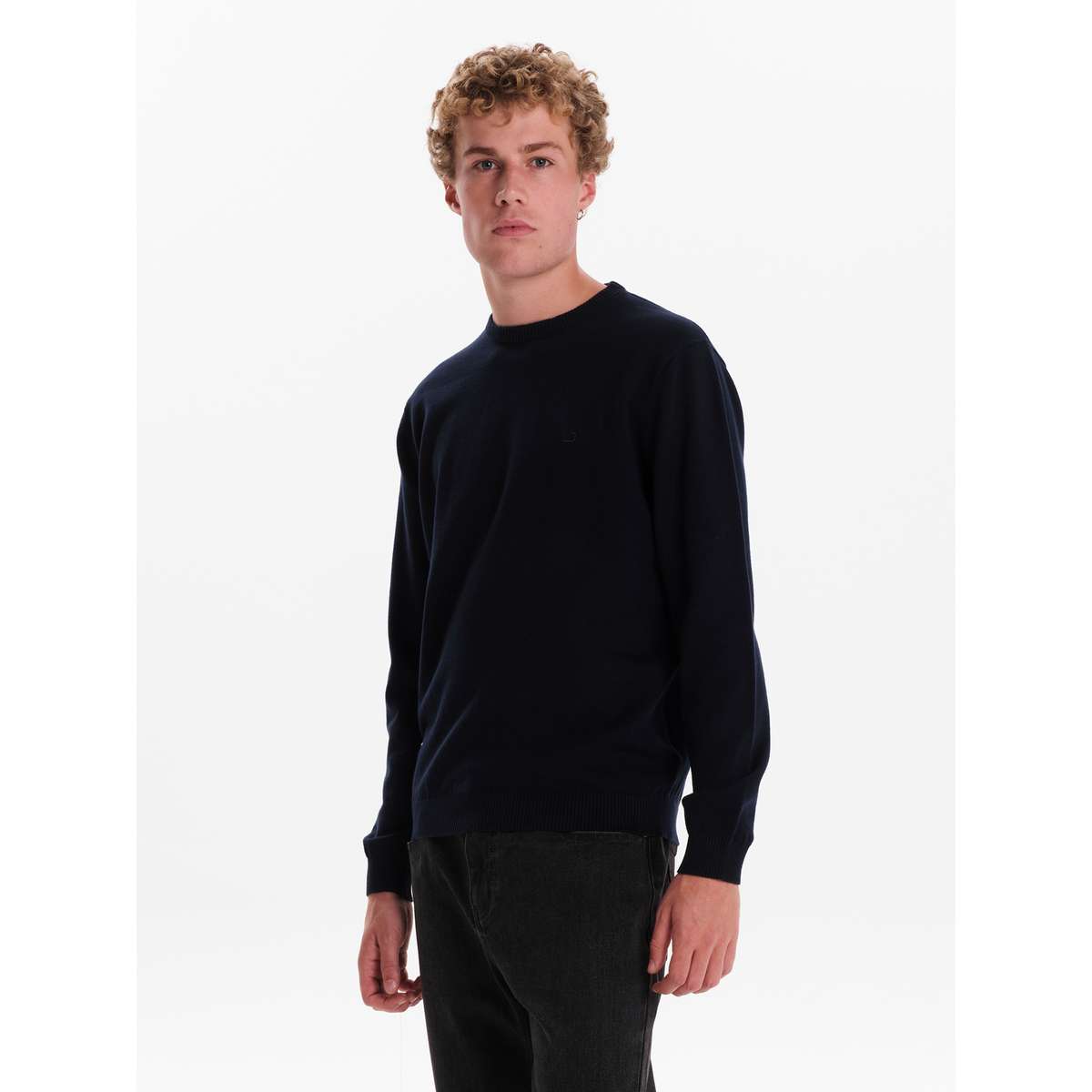 EMERSON MEN’S REGULAR FIT COTTON KNIT SWEATER 242.EM70.90 NAVY BLUE