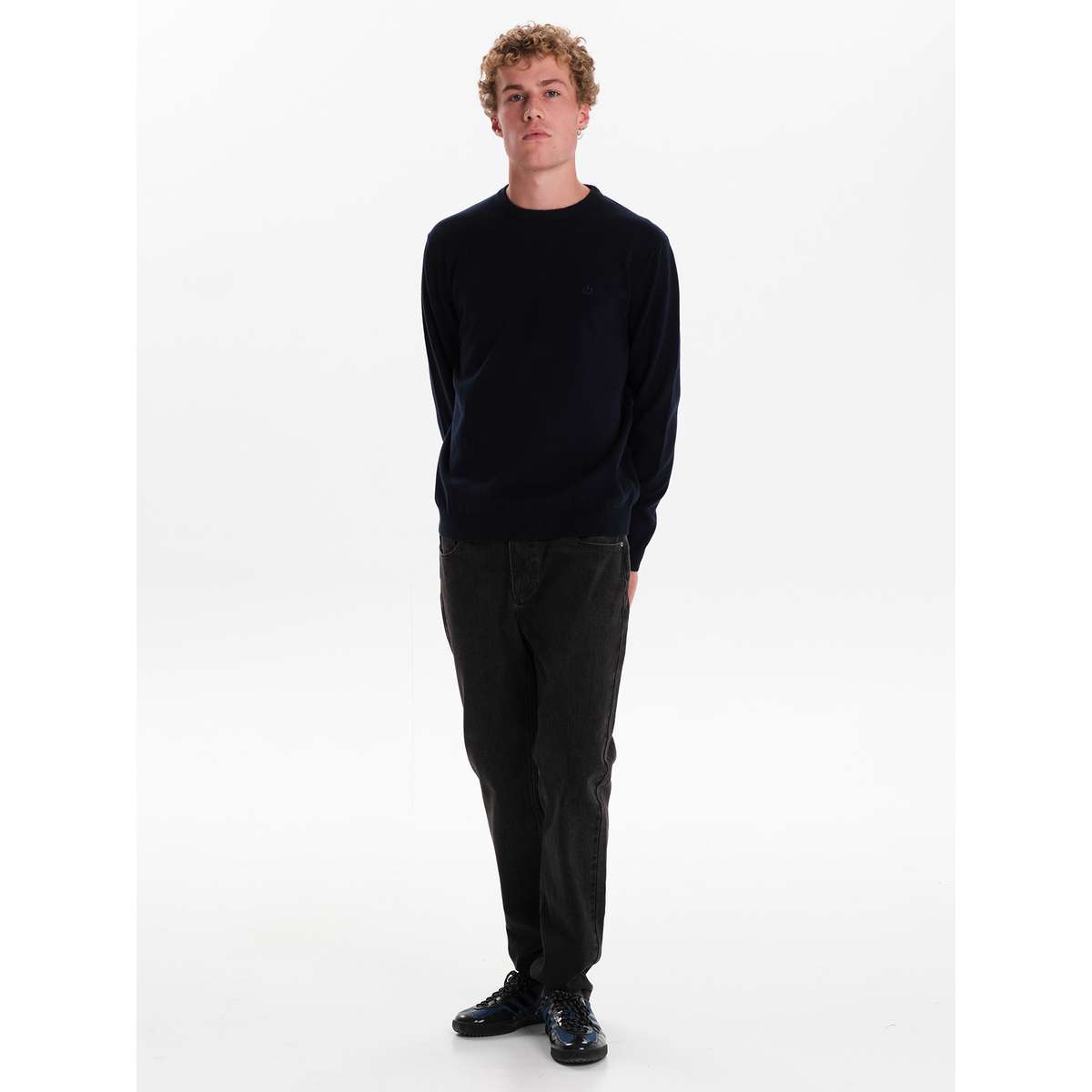 EMERSON MEN’S REGULAR FIT COTTON KNIT SWEATER 242.EM70.90 NAVY BLUE