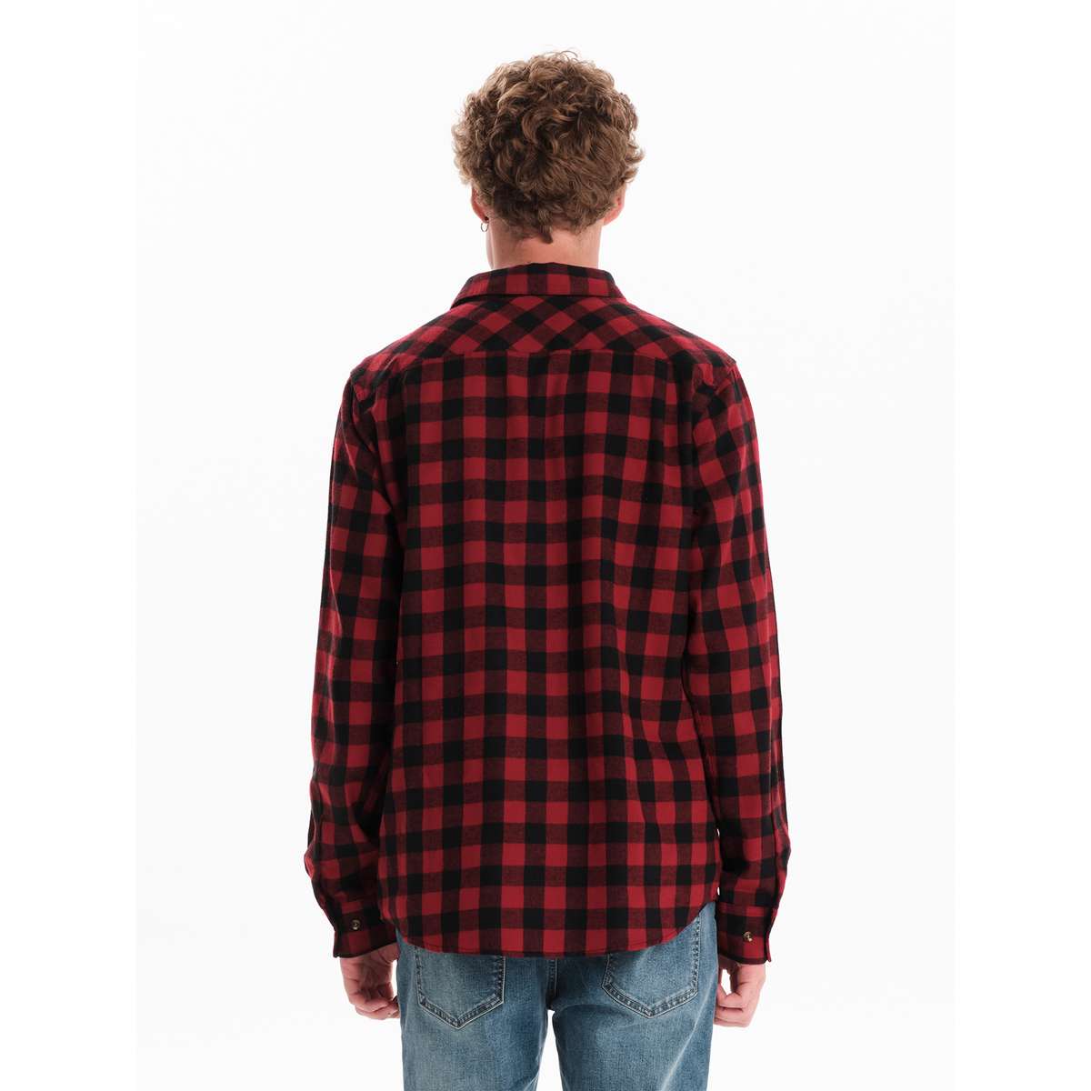 EMERSON MEN’S REGULAR FIT POLYESTER CHECKERED FLANNEL BUTTON DOWN SHIRTS RED/BLACK - Μαύρο / Κόκκινο - M