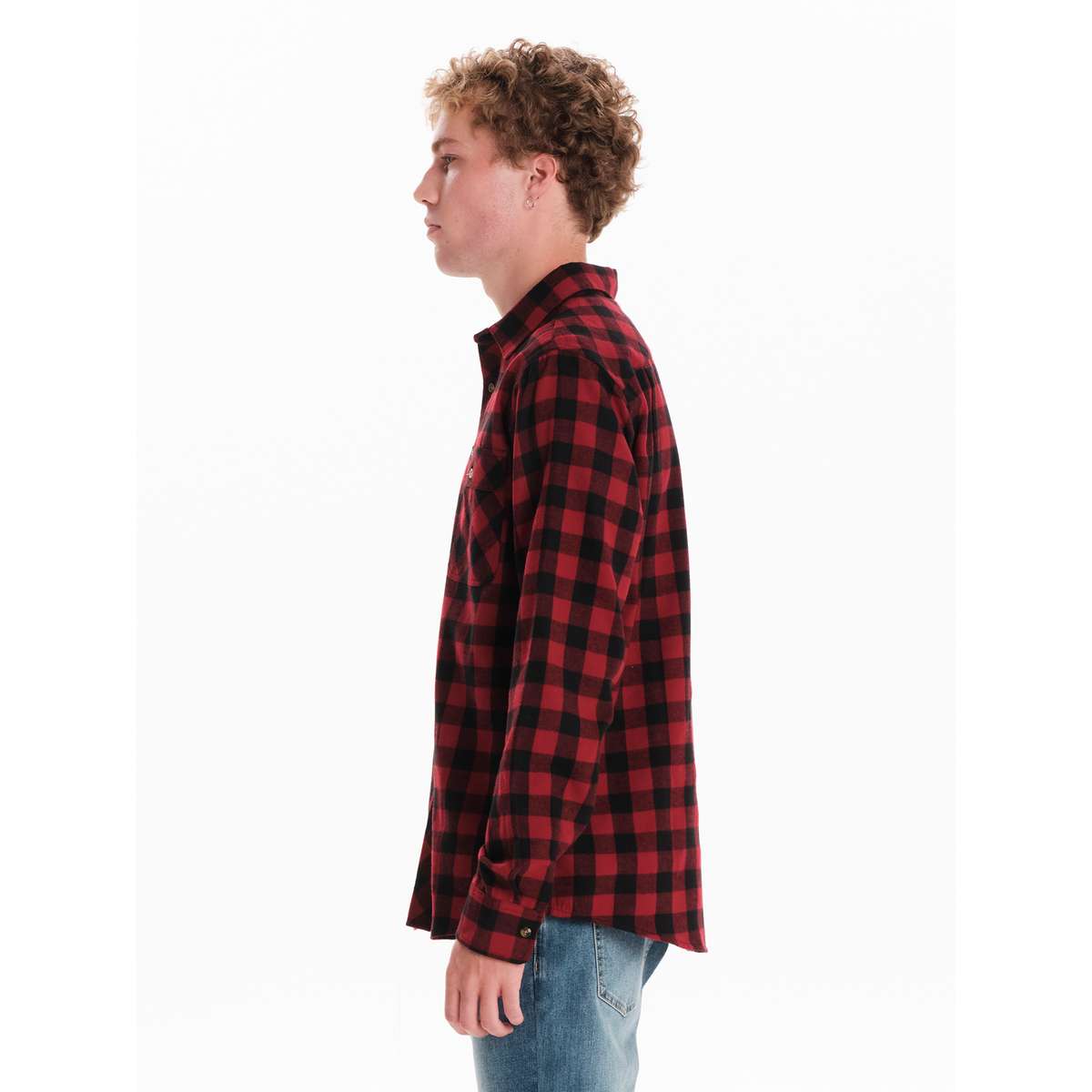 EMERSON MEN’S REGULAR FIT POLYESTER CHECKERED FLANNEL BUTTON DOWN SHIRTS RED/BLACK - Μαύρο / Κόκκινο - M