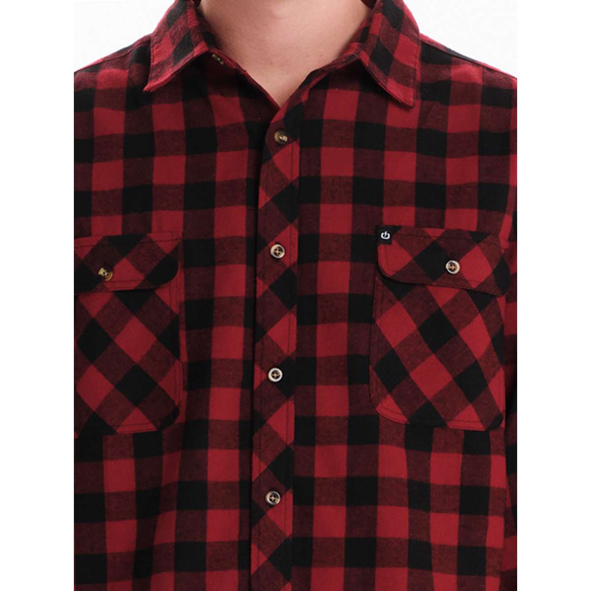 EMERSON MEN’S REGULAR FIT POLYESTER CHECKERED FLANNEL BUTTON DOWN SHIRTS RED/BLACK - Μαύρο / Κόκκινο - M