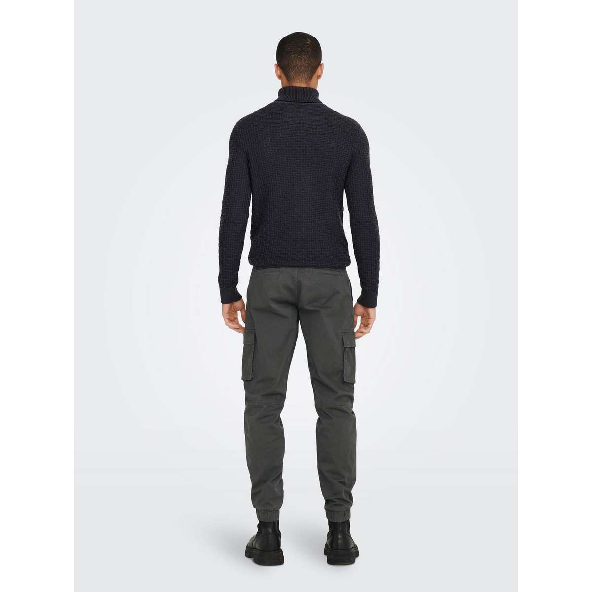 ONLY & SONS MEN΄S TAPERED FIT COTTON ELASTICATED HEMS TROUSERS 22016687 GREY PINSTRIPE - Γκρι - W34 L32