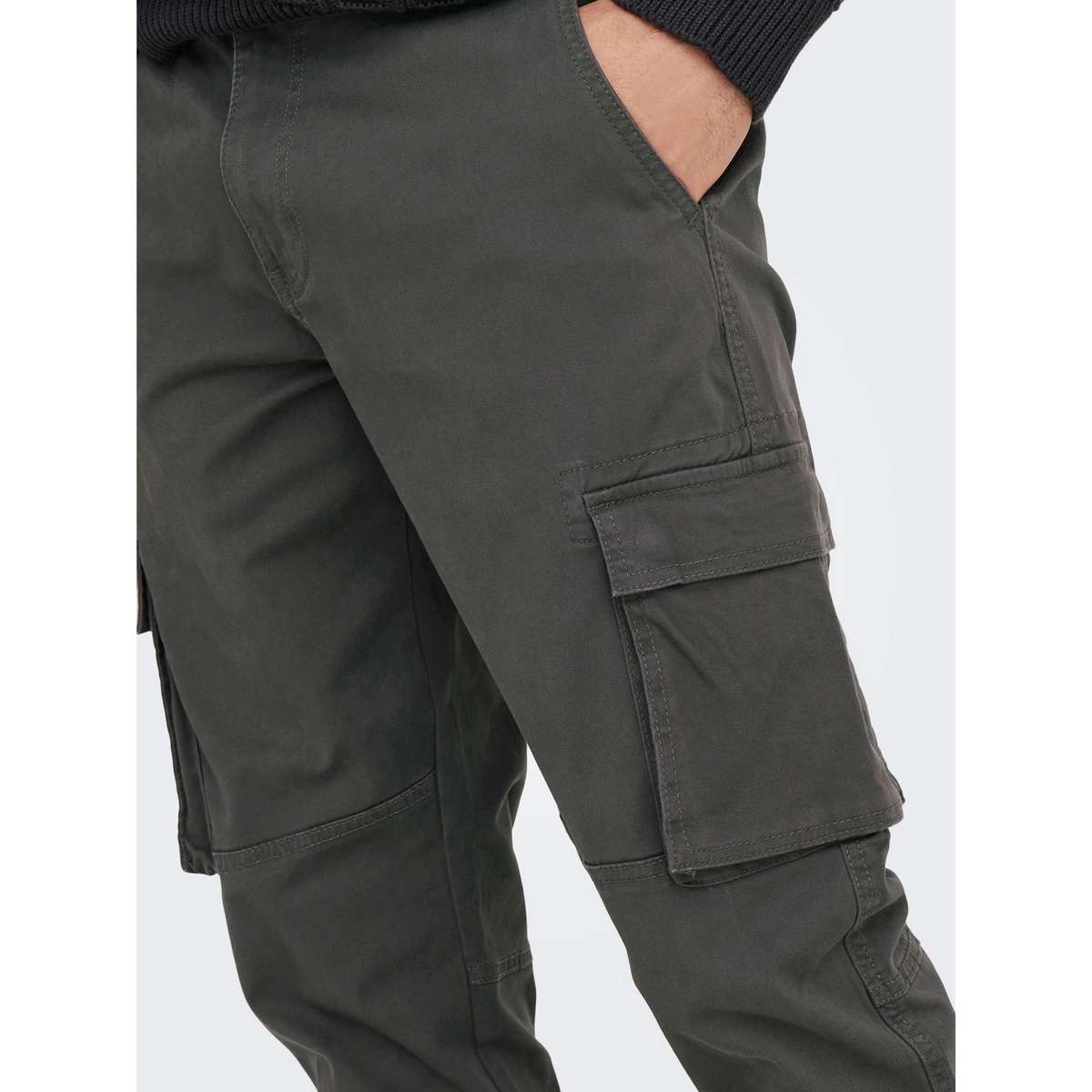 ONLY & SONS MEN΄S TAPERED FIT COTTON ELASTICATED HEMS TROUSERS 22016687 GREY PINSTRIPE - Γκρι - W34 L32