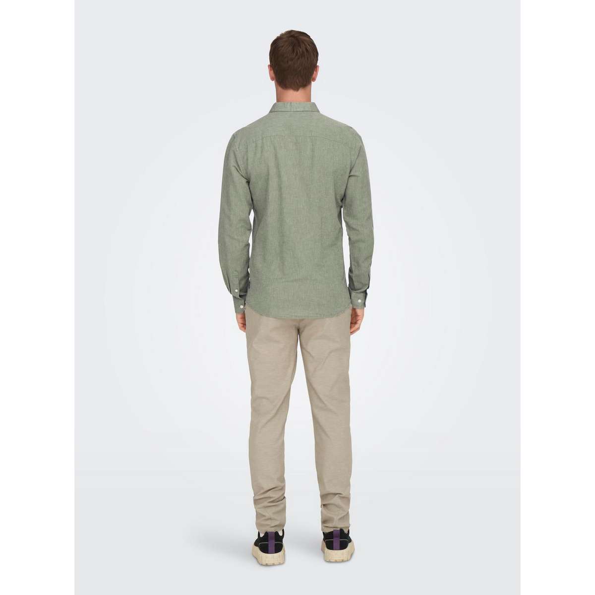 ONLY & SONS MEN΄S SLIM FIT SOLID LINEN LONSLEEVE SHIRT 22012321 SWAMP GREEN - Πράσινο - M