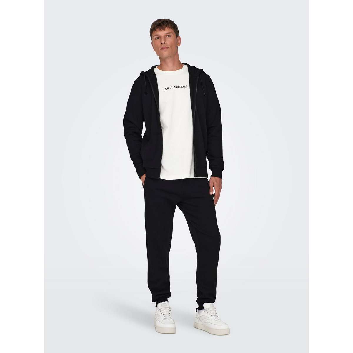 ONLY & SONS MEN΄S REGULAR FIT COTTON ZIP HOODIE SWEATSHIRT 22018684 BLACK - Μαύρο - XXL