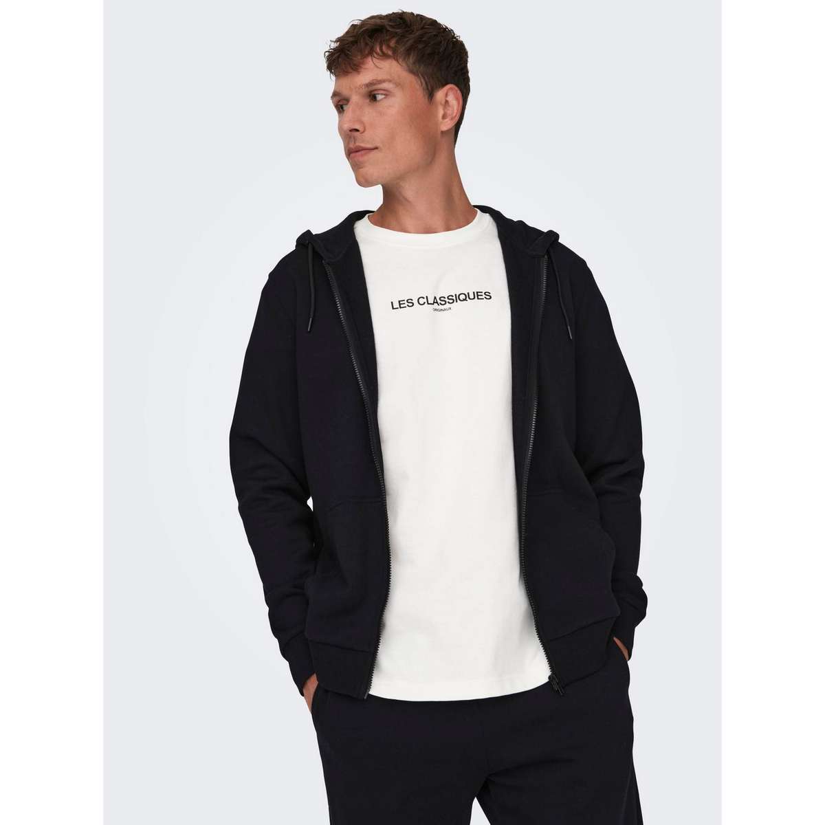 ONLY & SONS MEN΄S REGULAR FIT COTTON ZIP HOODIE SWEATSHIRT 22018684 BLACK - Μαύρο - XXL