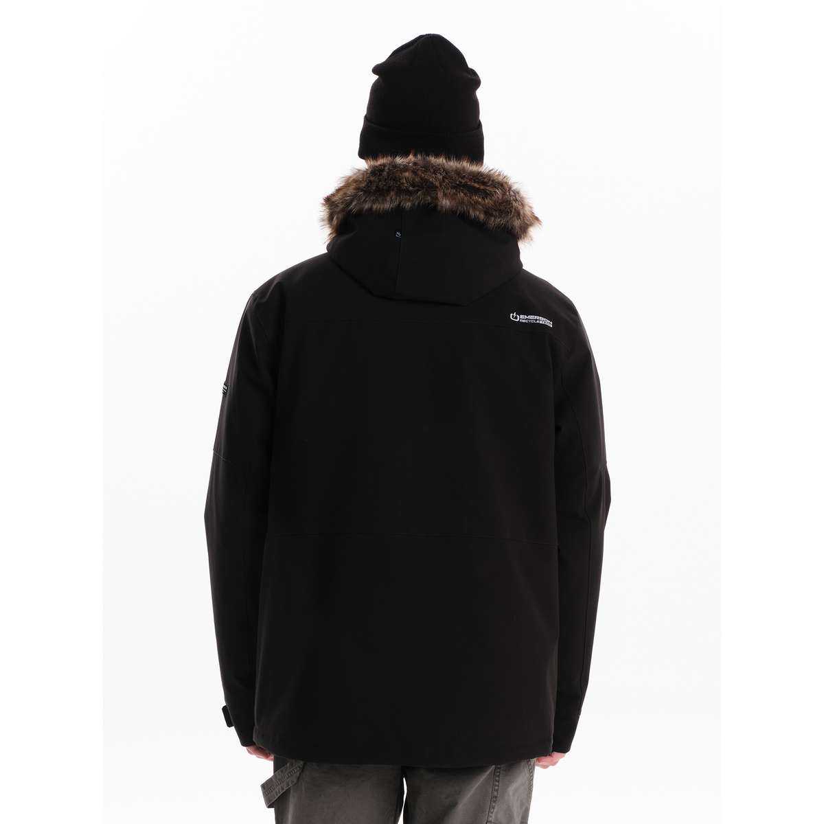EMERSON MEN’S REGULAR FIT POLYESTER JACKET WITH FUR TRIMMED HOOD BLACK